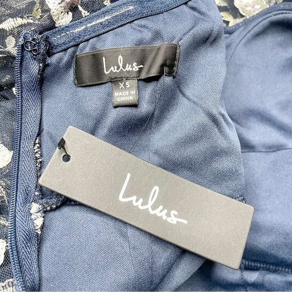 Lulus Whimsical Allure Navy Mesh Embroidered One-Shoulder Maxi Dress XS NWT - Picture 6 of 11